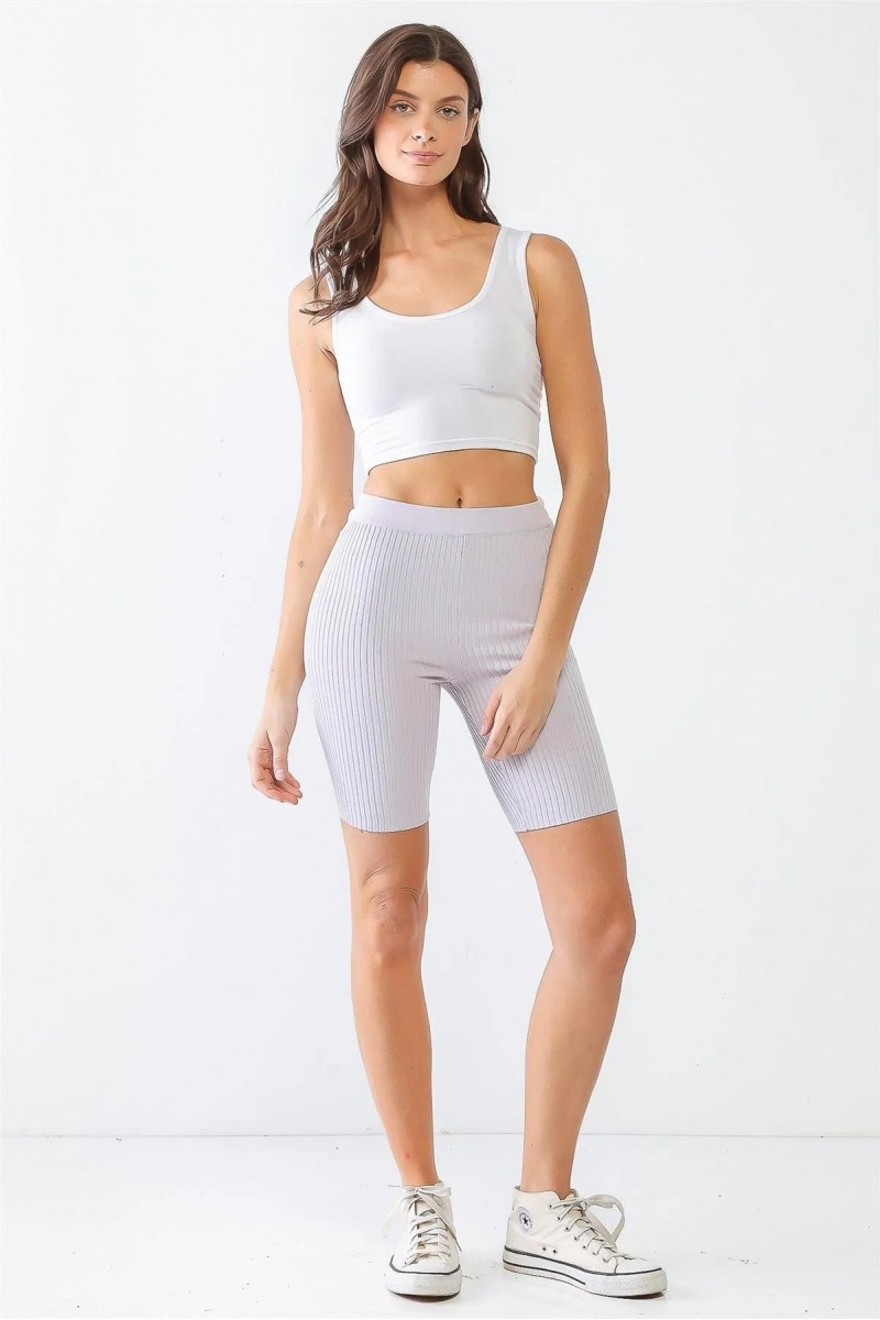 Light Purple Ribbed High Waist Slim Fit Stretchy Shorts