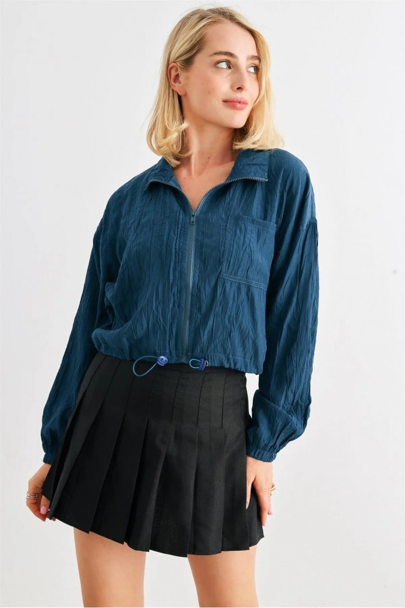 Packable Zip-Up Long Sleeve Drawstring Hem Jacket